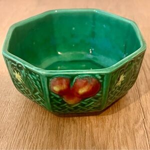 Antique 19th‎ C. GS Zell Germany Basketweave Green Red Apple Majolica Bowl 4.5”